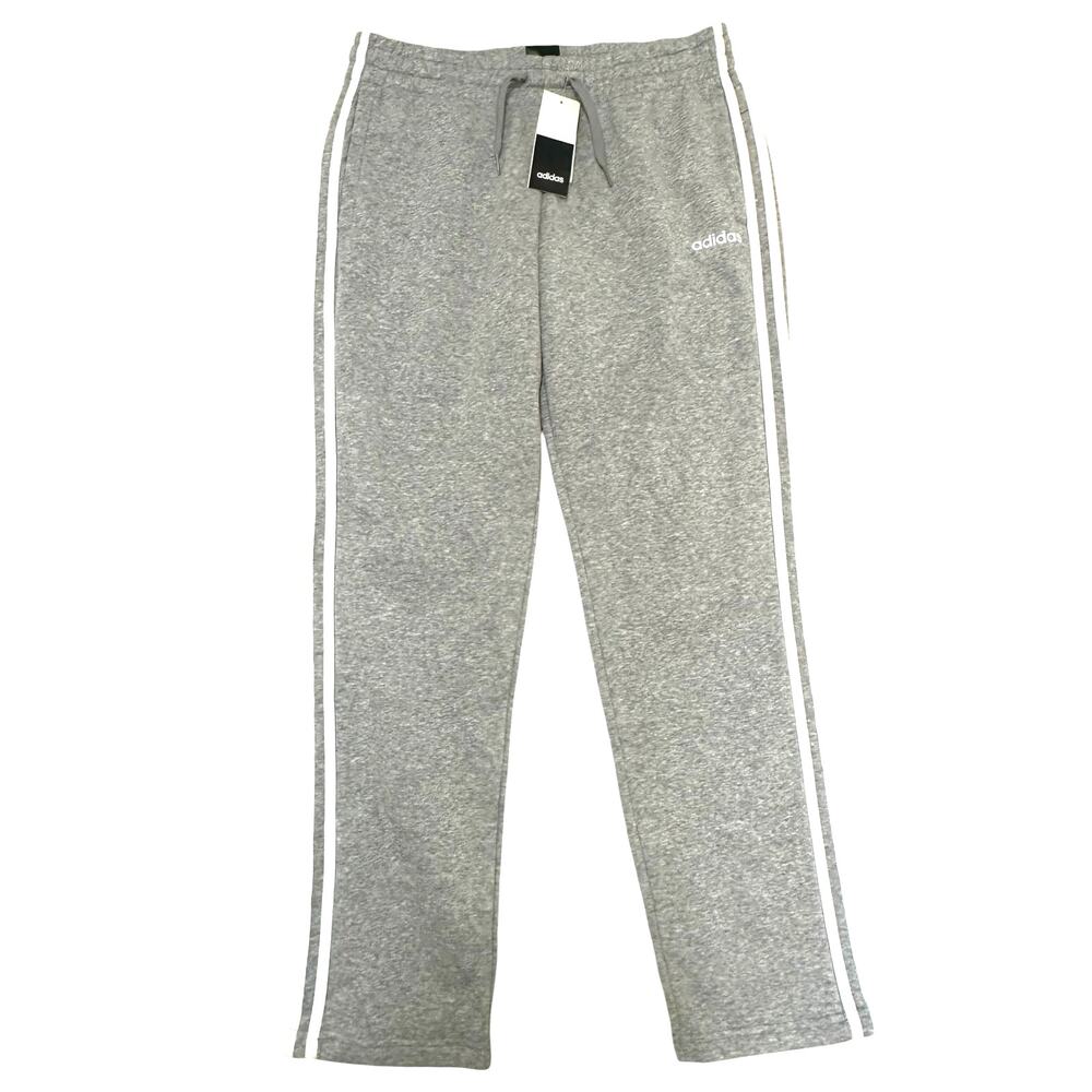 Adidas Essentials 3-Stripes Fleece Open Hem Pants Women's M Gray Heather NWT